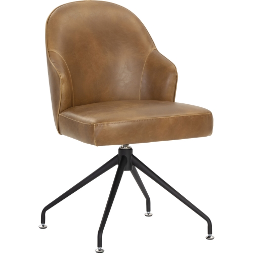 Bretta Swivel Dining Chair in Tan Leatherette & Black Iron